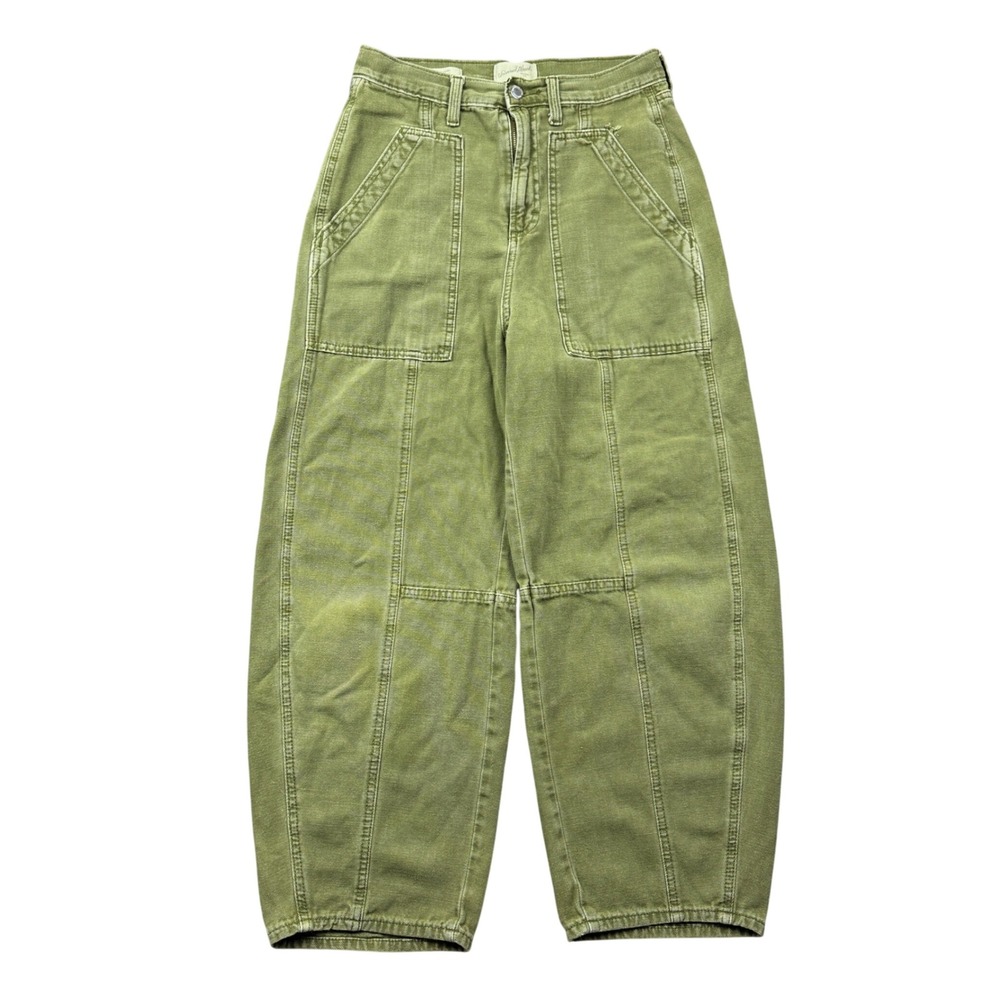 Universal Thread High Rise Easy Barrel Pants Women 4 Olive Green Fatigue Canvas
